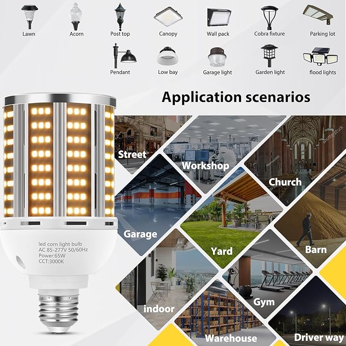 65W LED Corn Light Bulb 2 pack(650W Equivalent ),Warm White 3000K E26/E39 Commercial Grade 7800LM Medium Mogul Base LED Lamp,Large Area Lights For Outdoor Indoor Garage Warehouse Factory Bay Light