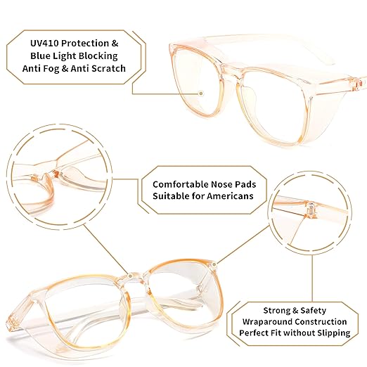 Alsenor Safety Glasses Anti Fog Goggles Protective Eyewear Blue Light Blocking Anti Dust UV Protection Glasses For Men Women (Yellow)