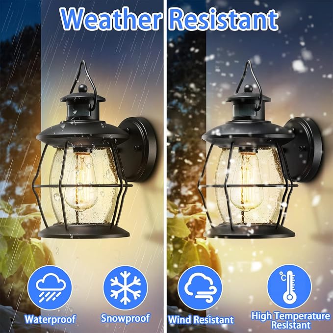 Outdoor Motion Wall Lights, Advanced Dusk to Dawn Exterior Lighting Fixtures Wall Sconce,Waterproof Porch Light for Entryway Garage Patio, PIR Motion Activated (Black)