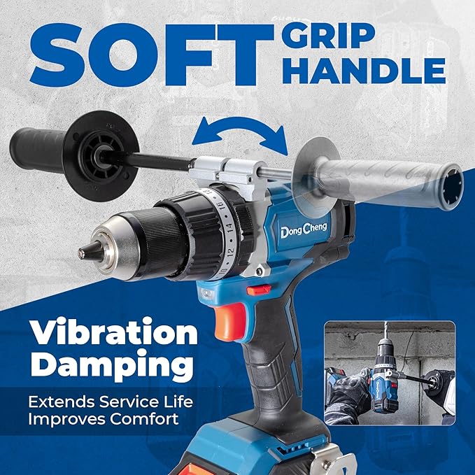 Dong Cheng 20V Brushless Hammer Drill, 1065 in-lbs, 1/2" Keyless Metal Chuck, 24+1+1 Clutch, Cordless Hammer Drill with 4.0Ah Battery Kit for Drilling Brick Wall, Metal, Wood