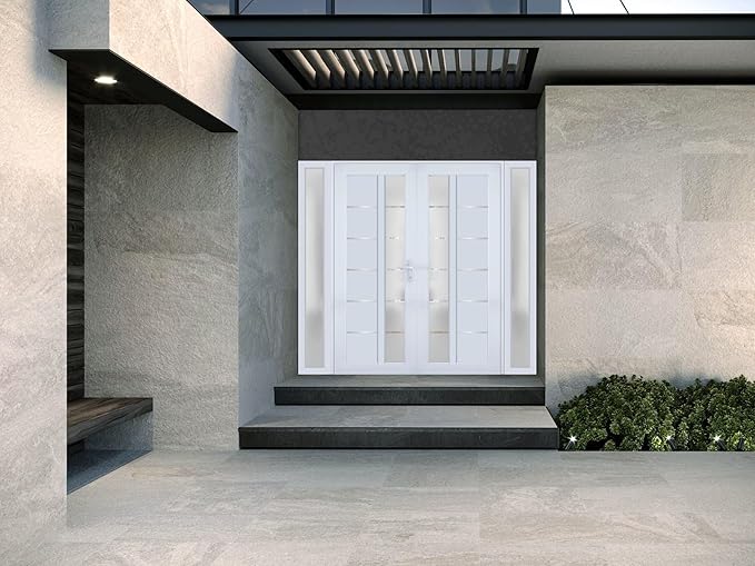 VDOMDOORS Front Exterior Prehung Metal-Plastic Double Doors/MANUX 8088 White Silk / 2 Sidelites Exterior Windows/Residential Doors Entrance Patio Garage 96 x 80