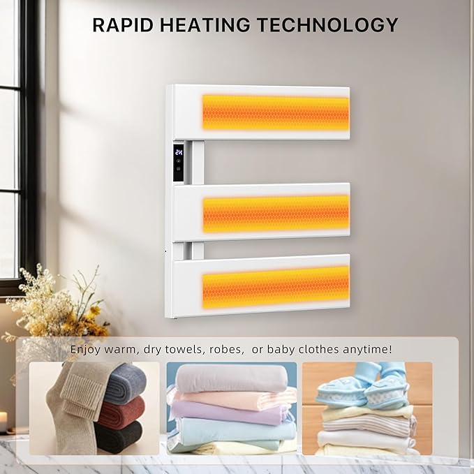 Electric Heated Towel Warmer Rack - Wall-Mounted with Timer & Temperature Control, Plug-in/Hardwired, Fast Heating, Smart Touch Panel