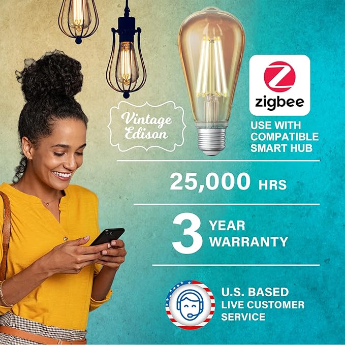 Sengled Zigbee Smart Light Bulbs, Smart Hub Required, Work with SmartThings and Echo with Built-in Hub, Voice Control with Alexa and Google Home, Amber Warm 2000K Smart Edison Bulbs, 60W Eqv. 4 Pack