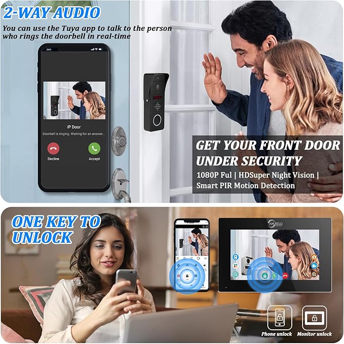 Wired Video Doorbell Apartment Intercom System with 1080P HD Camera,10 Inch Touch Monitor,TUYA WiFi Smart Home Video Intercom Door Phone Kits for Home Villa,32G (1 doorbell+3 Monitor)