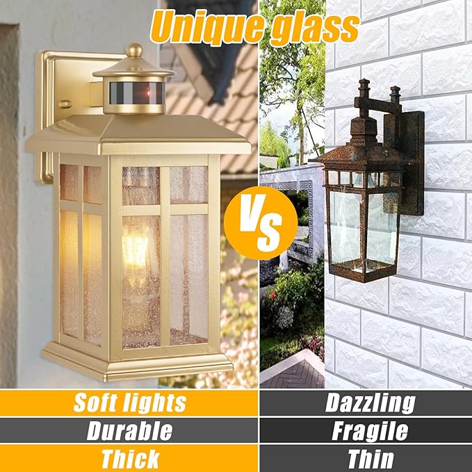 Modern Motion Sensor Outdoor Light Fixture, Gold Waterproof Dusk to Dawn Exterior Light for House, Garage, Garden