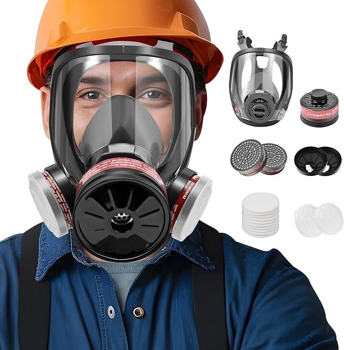 Full Face Respirator Gas Mask - Survival Nuclear and Chemical with 40 mm Activated Carbon Filter, for Painting Welding Chemical and Organic Vapor 6800