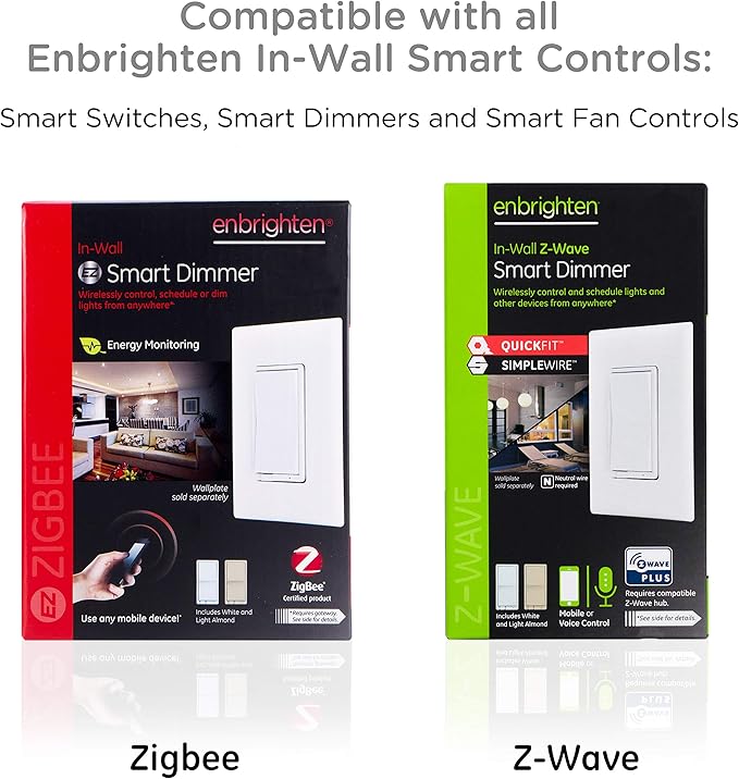 Enbrighten Almond Add-On Switch, QuickFit & SimpleWire, Z-Wave/Zigbee, Not A Stand Alone Switch, 2 Pack, 85096