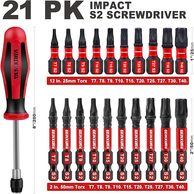Magnetic Changeable Head Manual Screwdriver Set Include Quick Change Screwdriver and 20Pcs Impact S2 Torx Driver Bit, Bit Extension Holder for Bit, Nut driver, Socket Adapter