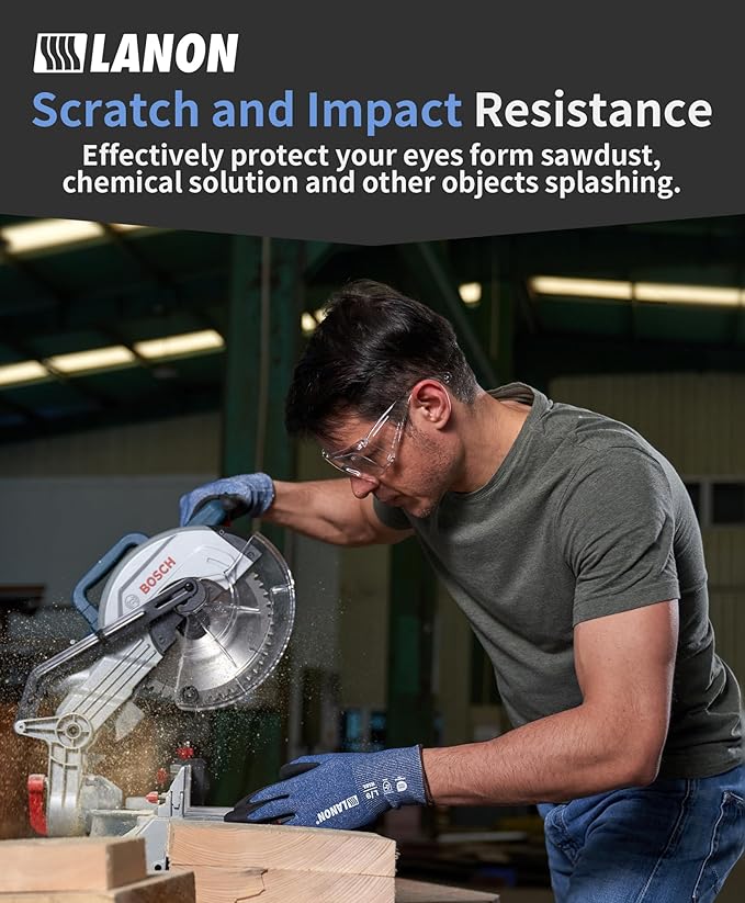 LANON 3 Pack Safety Glasses Over Eyeglasses,ANSI Z87.1 Standard,Anti-Fog & Scratch,Peripheral Protection, High Transmission,Anti-UV,Wrap Around Clear Safety Goggles