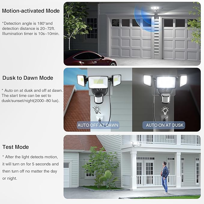 Onforu 65W LED Motion Sensor Outdoor Lights Plug in, Dusk to Dawn Flood Security Lighting Outside, Motion-Activated Detector Exterior Photocell Light Fixture, 6500LM 6500K IP65 Waterproof (Black)