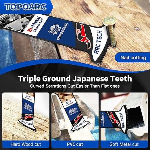 10 PCS Oscillating Saw Blades Professional Japanese Teeth Multitool Blades for Wood Plastics Metal, Multi Tool Blades Kits Compatible with Dewalt, Milwaukee, Ryobi, Rockwell, Bosch