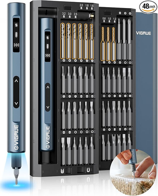 VIGRUE Mini Electric Screwdriver Set, 400RPM Electric Precision Screwdriver with Drill Bits, 5 Torque Level 48 Magnetic Bits, Repair Tool Kit for Electronics Phone Watch Jeweler Laptop