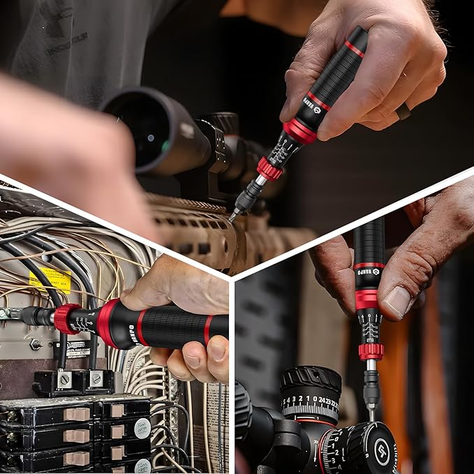 Torque Screwdriver 10-60 in.lb, CR-MO & Aluminum, 24 Pcs Torque Screwdriver Set with S2, Bits Adapter, T-Bar Handle, Hex, Torx, Phillips, Pozidriv, Schlitz for DIY, Bike Repair, and Mechanics