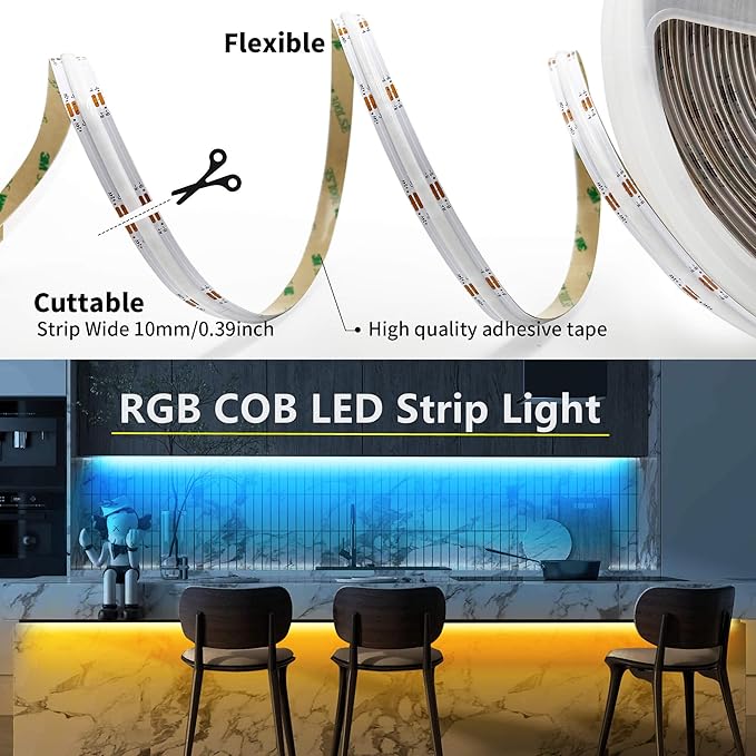 DC 24V Smart ZigBee RGB COB LED Strip Dimmable 16.4ft Kit Compatible with HUB bridge,Tuya Gateway and Echo Plus,APP/Alexa Voice control Color Changing RGB LED Lightstrips for Ambiance lighting