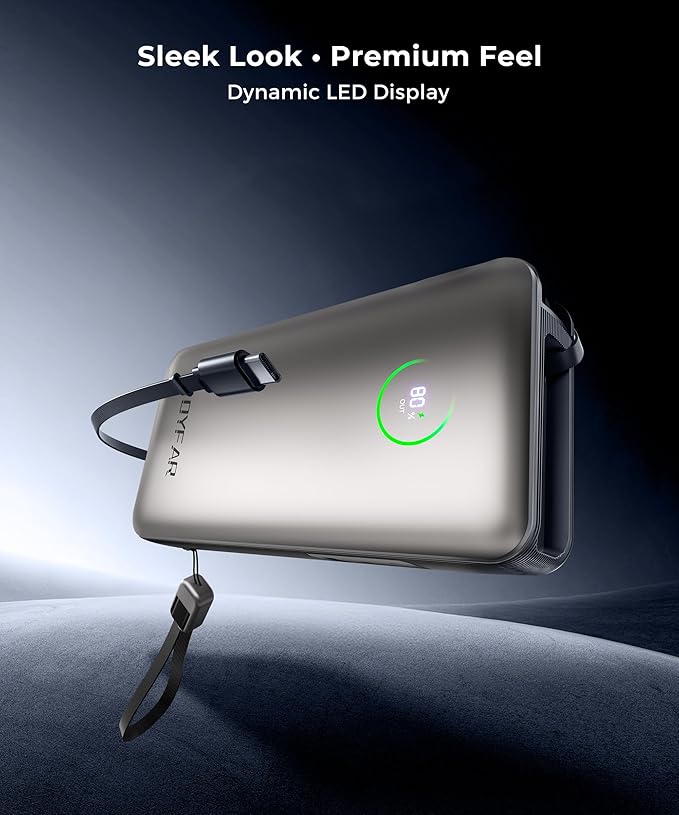 Portable Charger Power Bank - Laptop Battery Pack 65W AC Plug GaN 25000mAh Built in Cable USB C Phone Fast Charging Compatible with iPhone 16 15 14 13 12 11 X iPad MacBook Samsung (Gold)