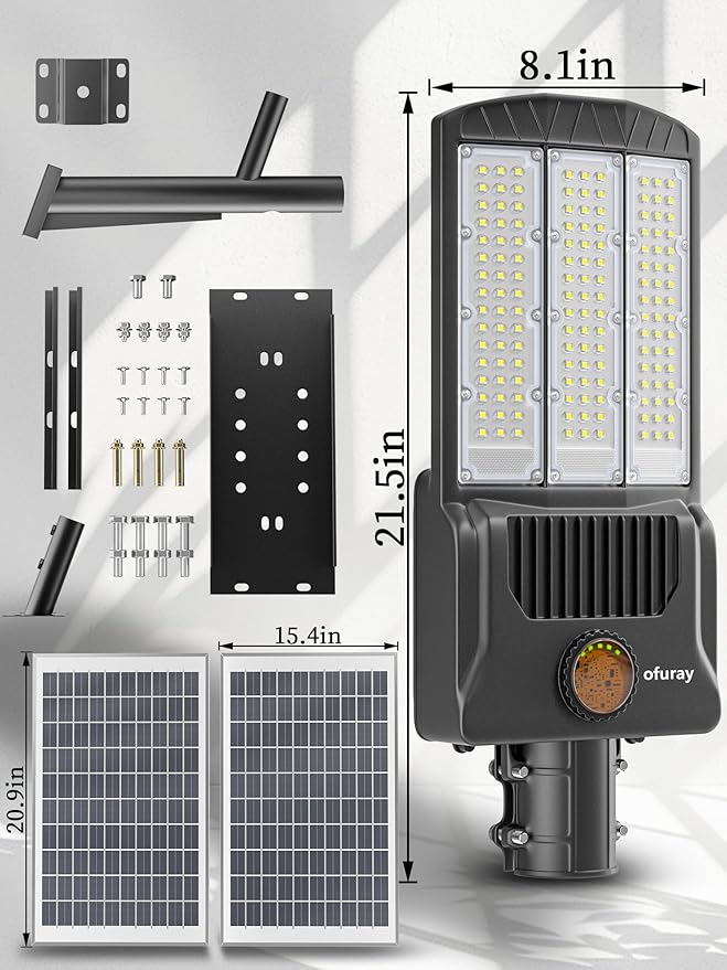 Ofuray OL-10000W Solar Street Lights Outdoor,50,000mAh Solar Parking Lot Security Lights Commercial up to 720,000Lm Distance,IP67 Street Dusk to Dawn with Remote Control for Street,Barn