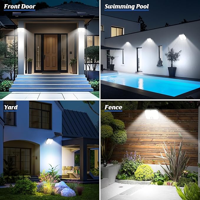 Solar Outdoor Lights with Remotes, Motion Sensor Dusk to Dawn Wall Lights Waterproof, LED Outside Solar Powered Security Flood Light Fixtures 3 Modes with 16FT Cable for Porch Shed Barn Garage