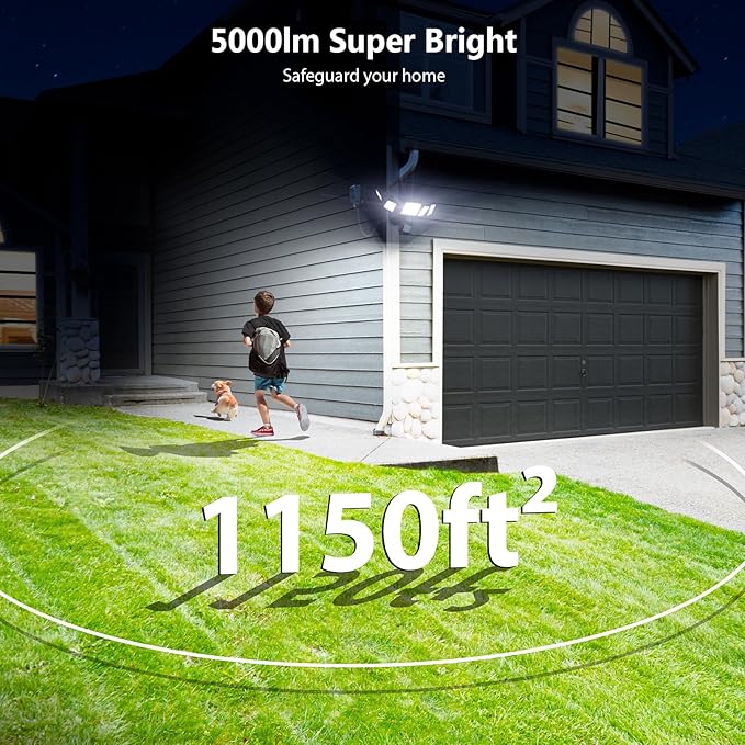 55W LED Flood Light Outdoor Motion Sensor with Plug, 5000LM LED Security Light with Remote Control, IP65 Waterproof, 6500K Flood Light for Yard Garage Garden Driveway Backyard(Black)