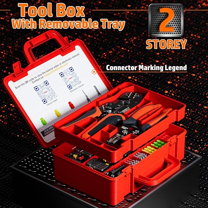 PEBA Crimping Tool Kit, Waterproof Automotive Electrical Wire Connector 1/2/3/4/5/6-Pin, Ratchet Crimper Tool AWG 22-14 for Waterproof Automotive Connectors, with Wire Stripper, Pin Removal Tool