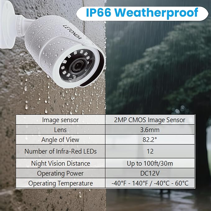 1080p Security Camera 4-in-1 CCTV Bullet Wired Cam Supports AHD/TVI/CVI/CVBS IR - Cut Filter Switch Indoor/Outdoor Analog Surveillance Video Add - on Camera, 100 - Foot Clear Night Vision (1)