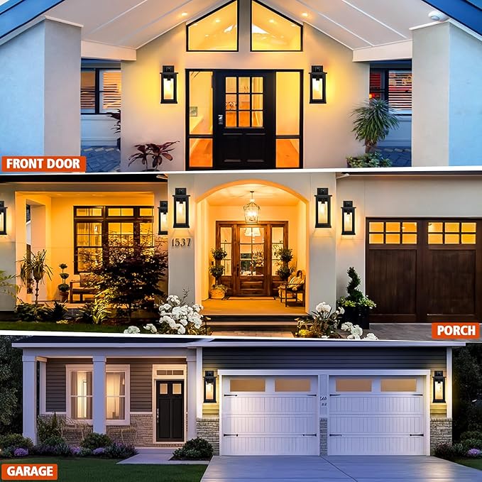 DBF Outdoor Wall Lanterns, Exterior Waterproof Wall Sconces Light Fixtures, Black Porch Lights Outside with Clear Glass, E26 Base Anti-Rust Heavy Duty Metal for House Garage Front Door, 2 Pack