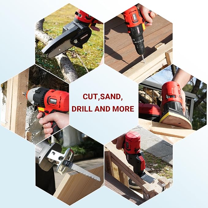 Cordless Combo Kit 20V, 8-in-1 Cordless Multi-tool with Case, Drill, Recip saw, Chain Saw, Impact wrench, Oscillating Tool, Sander with Accessories, 3.0Ah Lionthium Battery and Charger