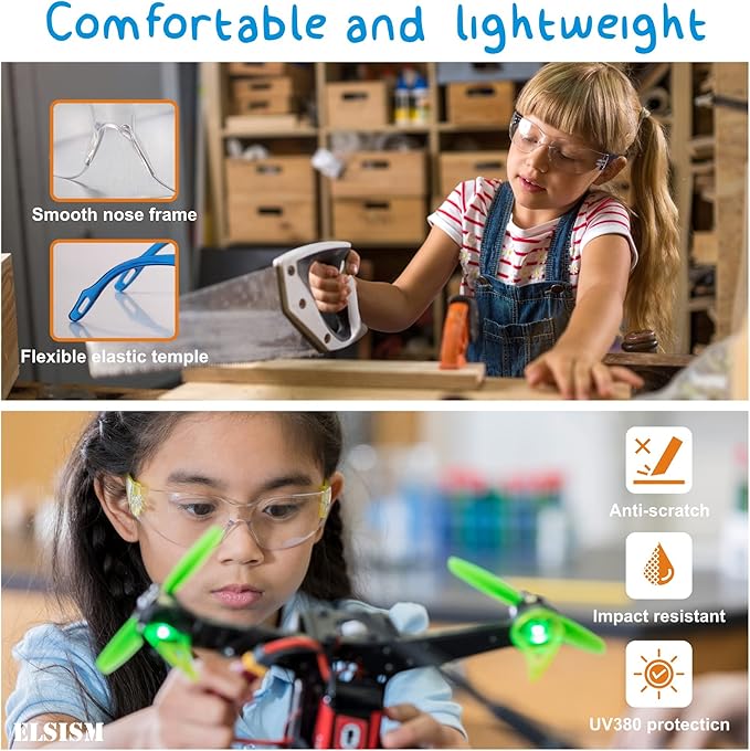 24 Pack Kids Safety Glasses in 6 Colors, UV Protection Eyewear for Children, Impact & Ballistic Resistant Protective Goggles with ANSI Z87+ Standards, for Science/Nurf Party/School/Landscaping