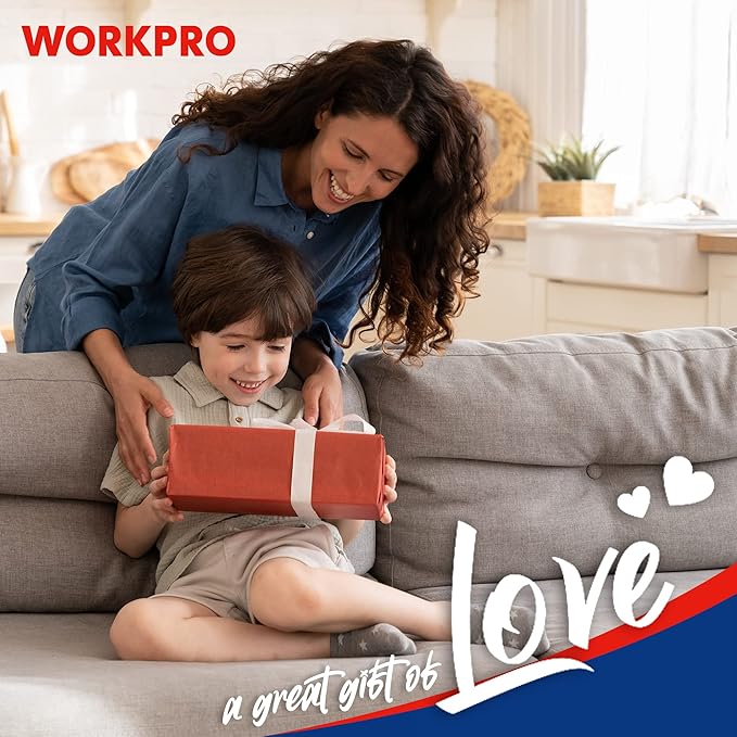 WORKPRO Kids Real Tool Set with 12 Inch Steel Tool Chest with Wheels, 10PCS Boys First Tool Set with 2 Drawers Blue Metal Rolling Tool Chest, Kids Woodworking Tools for DIY, Home Repair