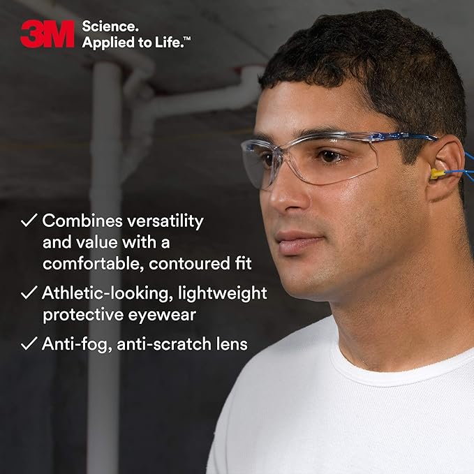 3M Safety Glasses, Virtua CCS and Virtua Sport CCS 2-Pack, Anti-Fog, Anti-Scratch, Clear Lens, ANSI Z87, Corded Ear Plug Control System, Removable Foam Gasket