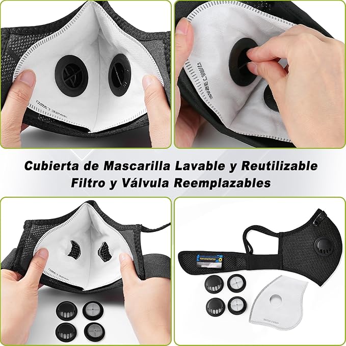 BASE CAMP Silver and Black Upgrade M Plus Dust Mask, Reusable Respirator Face Mask with 6 Activated Carbon Filters, Safety Work Masks for Woodworking, Construction, Yard Lawn Paint, Dust