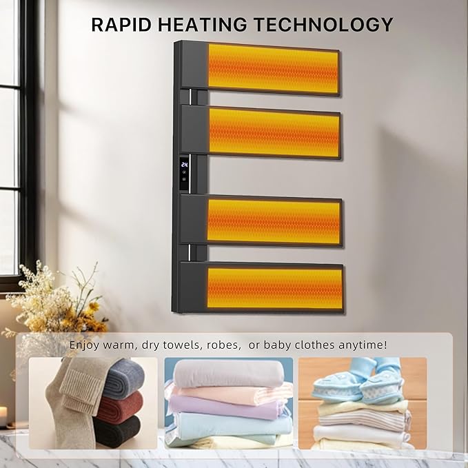 Electric Heated Towel Warmer Rack - Wall-Mounted with Timer & Temperature Control, Plug-in/Hardwired, Fast Heating, Smart Touch Panel