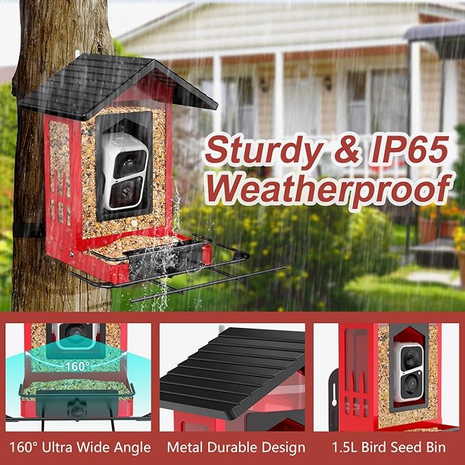 birdsnap® APS - Metal Bird Feeder with Camera Solar Panel 32GB Card, AI Identify 10000+ Birds Camera Feeder, 3 DIY Add-ons, 2K HD Live View Auto Record Bird Video, Ideal Gift for Birds Lover