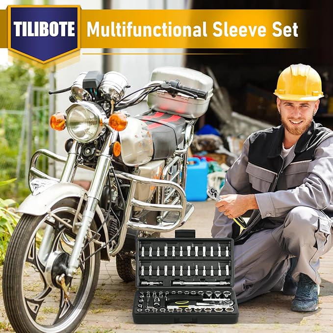 Socket Wrench Set, 62PCS 1/4" Ratcheting Wrench Set With 72 Tooth count Ratchet, SAE & Metric From 5/32" - 9/16 ", 4mm - 14mm,tool Set For home And car,motorcycle,bike Repair