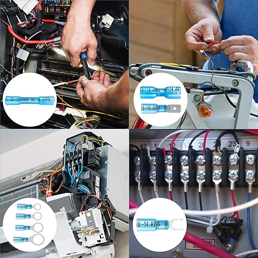 Kuject 130PCS Heat Shrink Wire Connectors Kit, Electrical Waterproof Crimp Butt Terminals, Insulated Spade Connectors for Automotive Marine Boat Truck, Include Rings Forks Spade Butt Splices