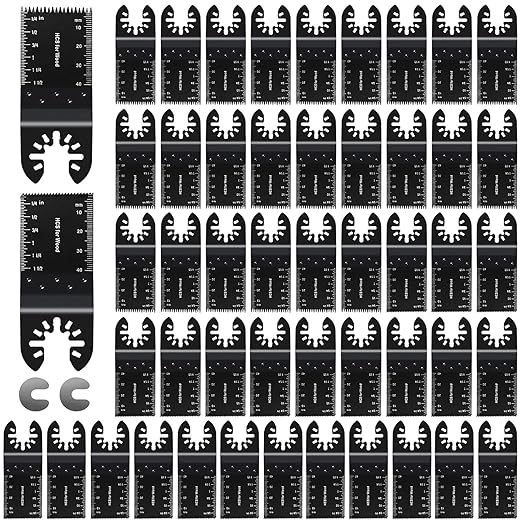 CONNOO 50 Pack Oscillating Saw Blades, Multitool Oscillating Tool Blades for Wood Metal Plastics, Japanese Long Teeth, Quick Release Multi Tool Blades Kits for Oscillating Tools