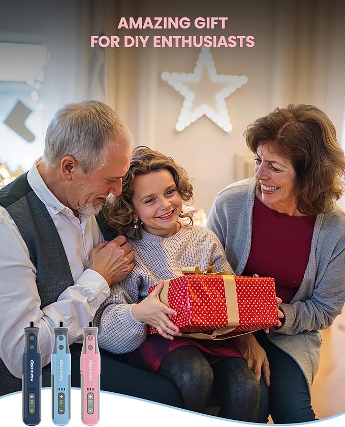 Rotary Tool Kit, Cordless Rotary Tool with LED Lights, 8V, 5-Speed, 5000-28000RPM, 2.0Ah Battery, Upgraded Accessories, for Carving, Engraving, Sanding, Polishing, Cutting and Pet Nails, Pink