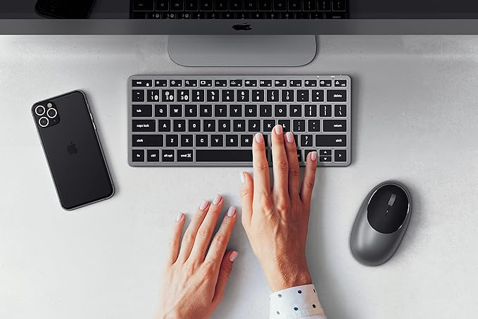 Satechi Slim X1 Bluetooth Backlit Keyboard for Mac, Illuminated Keys & Multi-Device Sync, for MacBook Air/Pro M4, iPad Air/Pro M4/M3, iPad mini, Mac mini, iMac - Space Gray