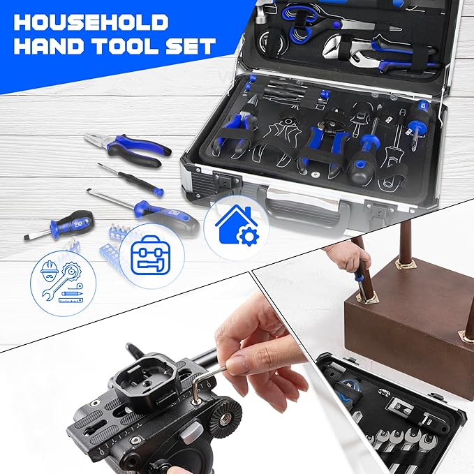 Prostormer Home Tool Kit, 259-Piece Household Hand Tool Set with Heavy Duty Aluminium Tool Box, Basic Toolkit for Home, RV, Car, Workshop and More