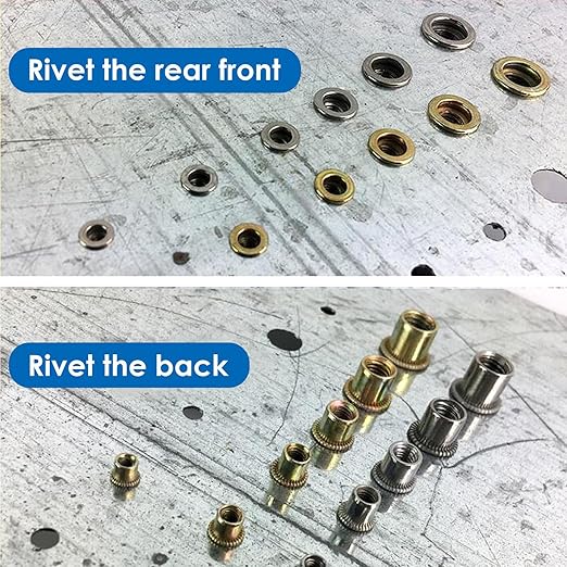 Rivet Nut Tool Kit, Rivnut Tool Kit with 500Pcs Rivet Nuts (M5, M6, M8, M10, 1/4-20, 5/16-18, 3/8-16) and 8 Metric and SAE Mandrels with a Step Drill Bit and Rugged Carrying Case