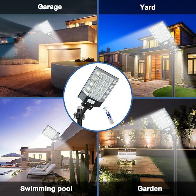 Solar Street Lights Outdoor Waterproof, 8000W Solar Flood Light with Motion Sensor Dusk to Dawn Commercial Parking Lot Light