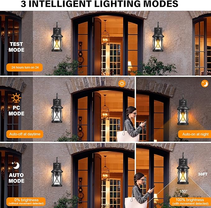 Darkaway Motion Sensor Outdoor Wall Light, Dusk to Dawn Outdoor Porch Light with GFCI Outlet Waterproof Exterior Wall Sconce with Seeded Glass Black Wall Mount Lighting Fixture for House Patio Garage