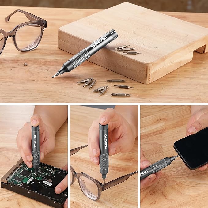 WORKPRO 24 in 1 Multi Bit Mini Screwdriver Set Magnetic, Manual Pen Screwdrivers, Tough S2 Steel Small Screwdriver Bits for Eyeglass, Watch, Laptop, Phone, Jewelry and Electronic, Grey