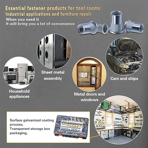 Rivet Nut Tool Kit 540Pcs Nut Riveter Tool Kit (M8/M6/M5/M4/M3), Suitable for Furniture, Decoration, Automobile, Shipbuilding and Industrial Applications