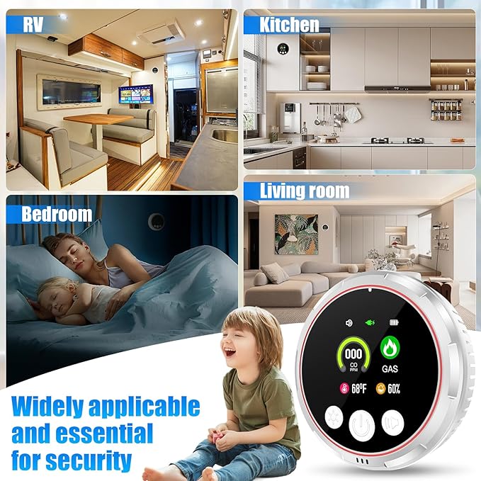 2 Pack 4-in-1 Carbon Monoxide Detectors & Natural Gas Leak Detector, Portable Carbon Monoxide Detectors Plug in & Battery Backup-Hotel and Travel Safety, RV, Home