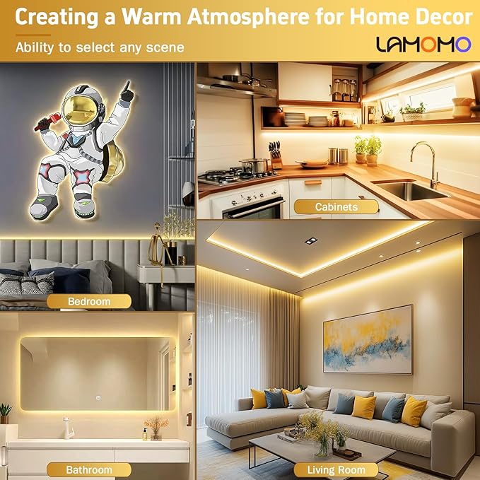 Lamomo LED Neon Lights, 12V Warm White Dimmable LED Strip Lights, 16.4ft/5m Waterproof LED Neon Rope Lights, Silicone 3000K Neon LED Strip for Bedroom Indoor Home Decor (Power Adapter Included)