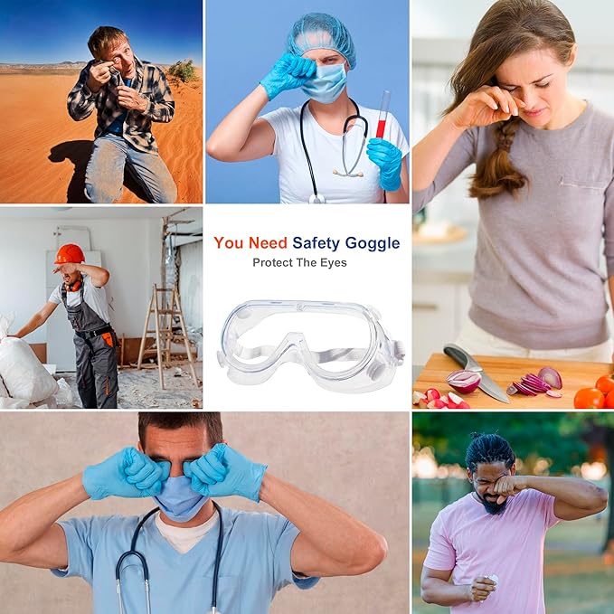 10 Pack Protective Safety Goggle for lab chemistry soft lightweight goggles over prescription glasses Anti-Splash worker construction Eye protection Science Onion Cutting and More White