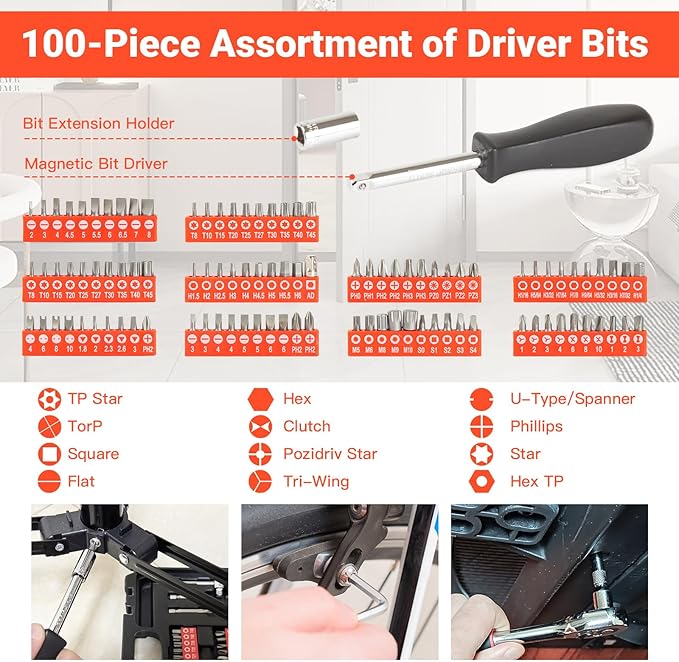 132 Piece Home Repair Tool Set - General Home/Auto Repair Hand Tool Set, Toolbox Storage Case with Driver Handle Socket Wrench Hex Keys Screwdriver bits - Perfect for Homeowner, DIY, Handyman