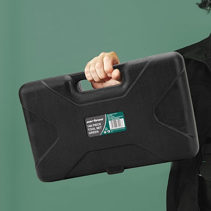 Cartman 148 Piece Automotive and Household Tool Set Perfect for Car Enthusiasts and DIY Home Repairs Green