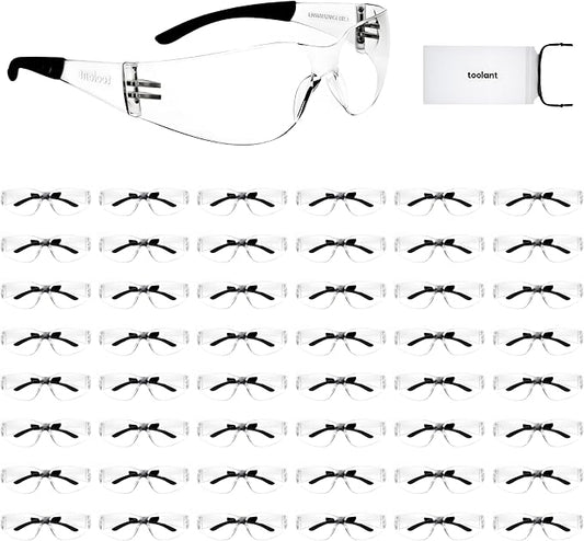 toolant Bulk Clear Safety Glasses with ANSI Z87.1 / UV 400 Standard, Eye Protection for Shooting, Construction and Laboratory
