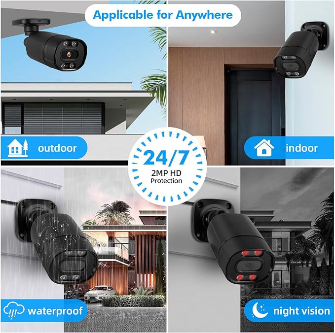 Fuers 1080P HD Security Camera Hybrid 5-in-1 XVI/TVI/CVI/AHD/CVBS CCTV Camera Outdoor Indoor, IR Night Vision,Weatherproof Metal Housing Bullet Camfor Analog Surveillance DVR,2MP